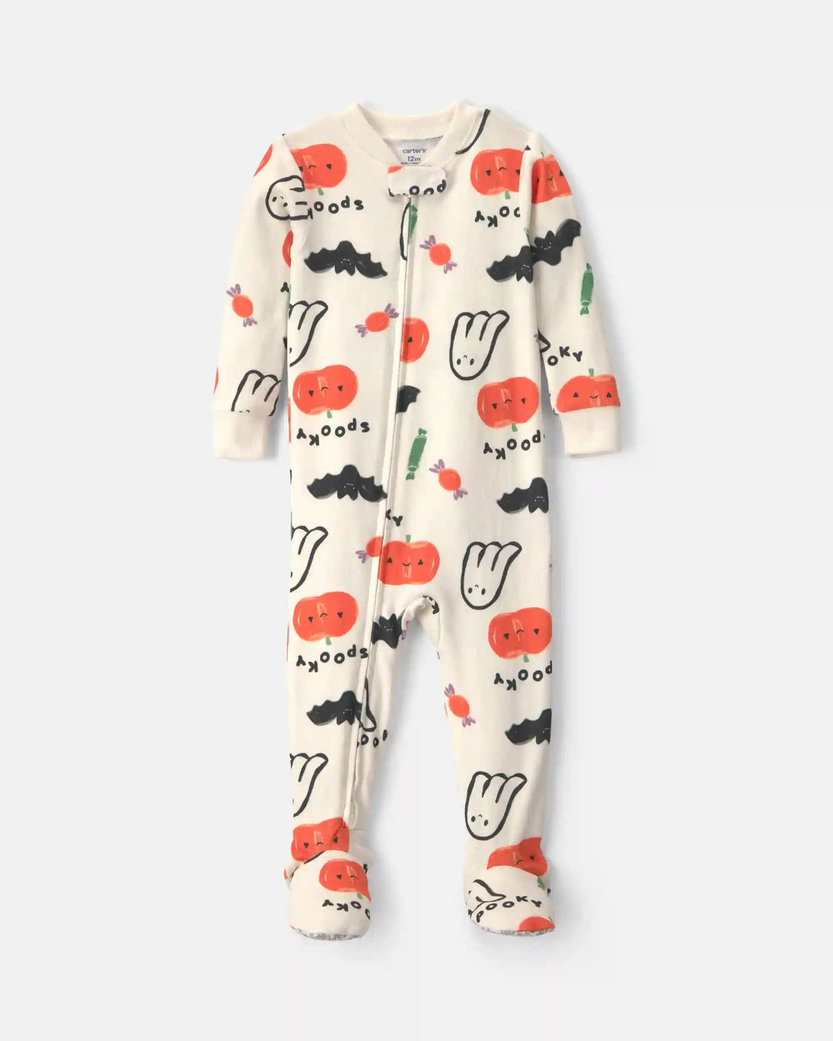 Baby Halloween Print 1-Piece Footed Pyjama - Cream