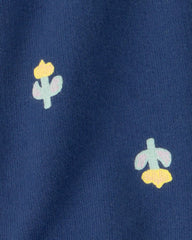Baby Girl Floral French Terry Shorts - Navy Blue