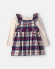 Baby Girl 2-Piece Plaid Flannel Long-Sleeve Dress Set