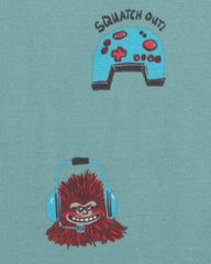 Boys Bigfoot Gamer 100% Cotton Snug Fit 4-Piece Pajama Set - Blue/Ivory
