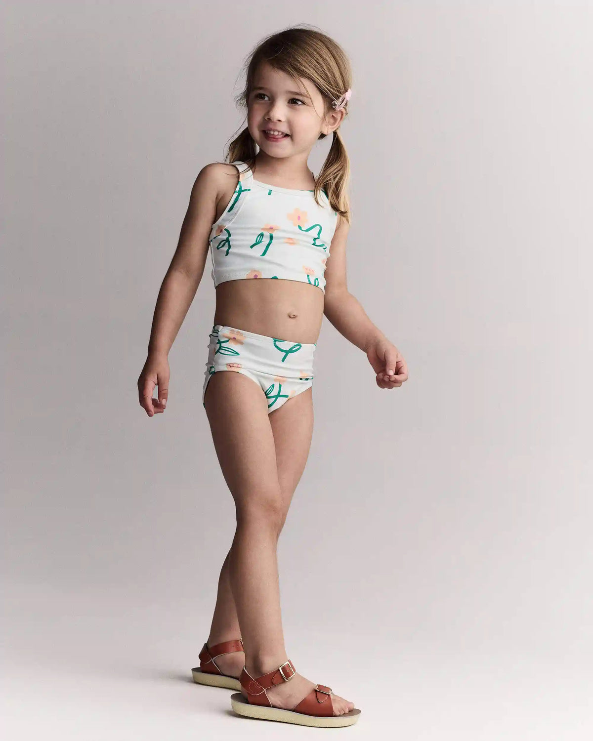 Toddler Girl Tankini in Floral Print - Light Green