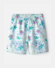 Boys Tropical Beach Swim Trunks - Blue