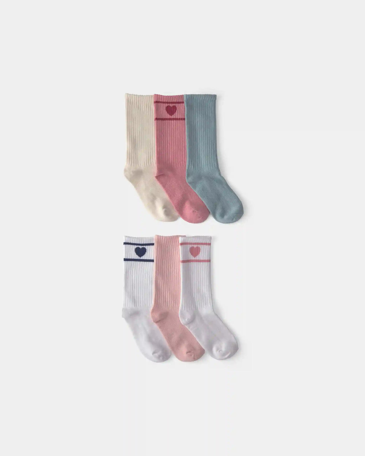 Girls 6-Pack Heart Varsity Stripe Crew Socks
