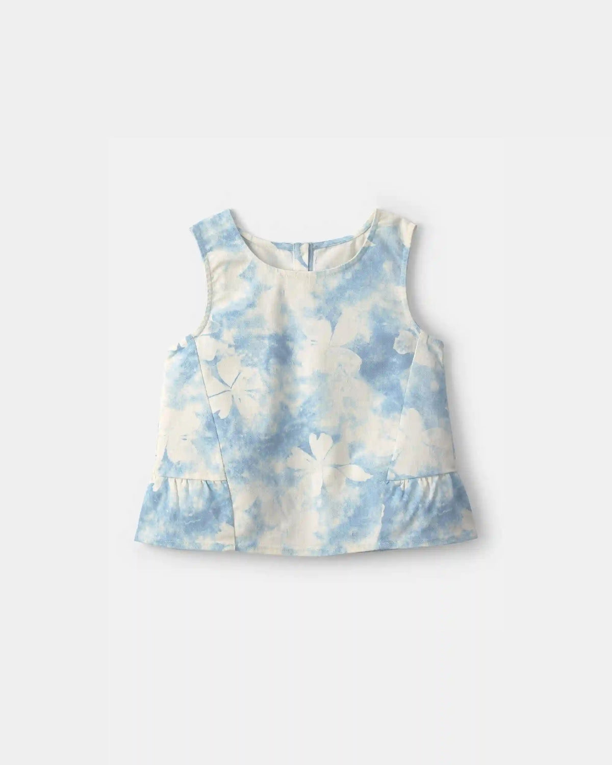 Girls Washed Floral Twill Tank Top - Ivory/Blue