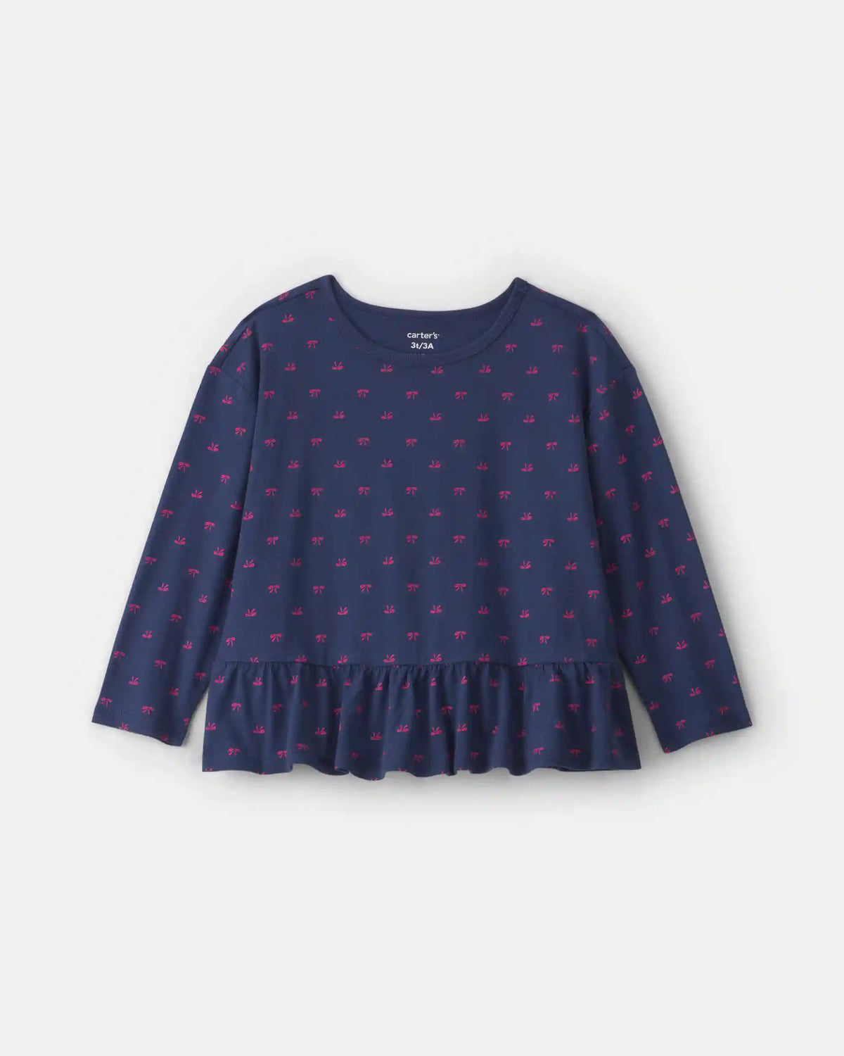 Toddler Girl Bow Long-Sleeve Peplum Top - Navy Blue