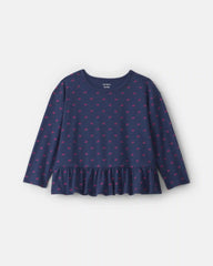 Toddler Girl Bow Long-Sleeve Peplum Top - Navy Blue