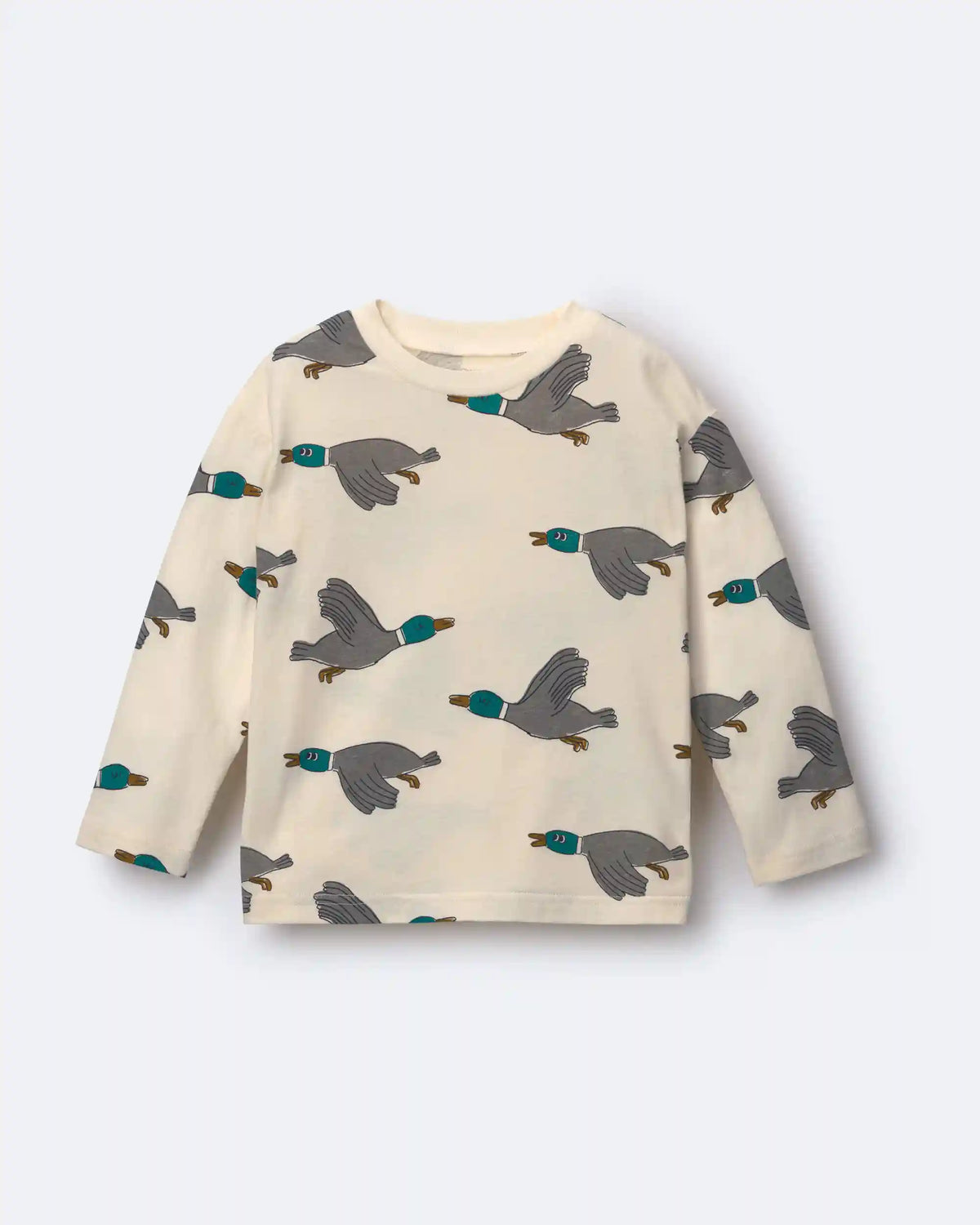 Toddler Long-Sleeve Relaxed Graphic Tee in Duck Print - Cream
