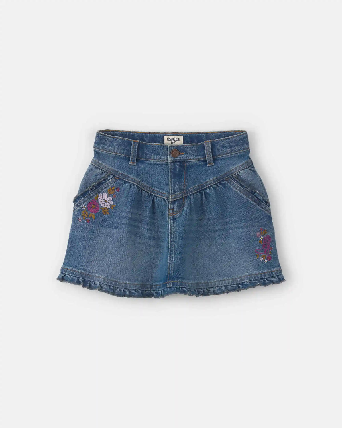 Girls Floral Denim Skirt - Light Wash