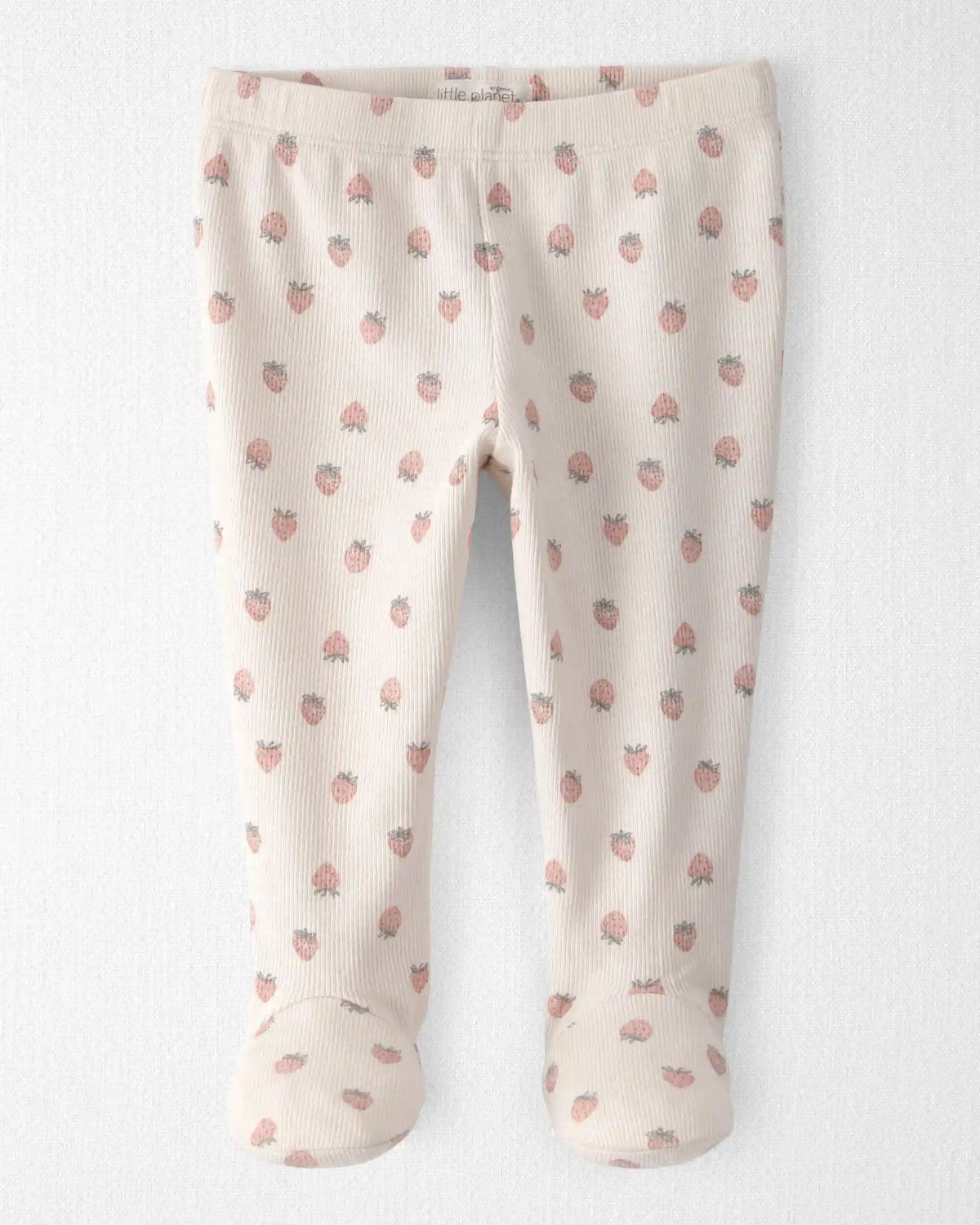 Baby Girl Organic Cotton Rib Footed Pants in Strawberry Print