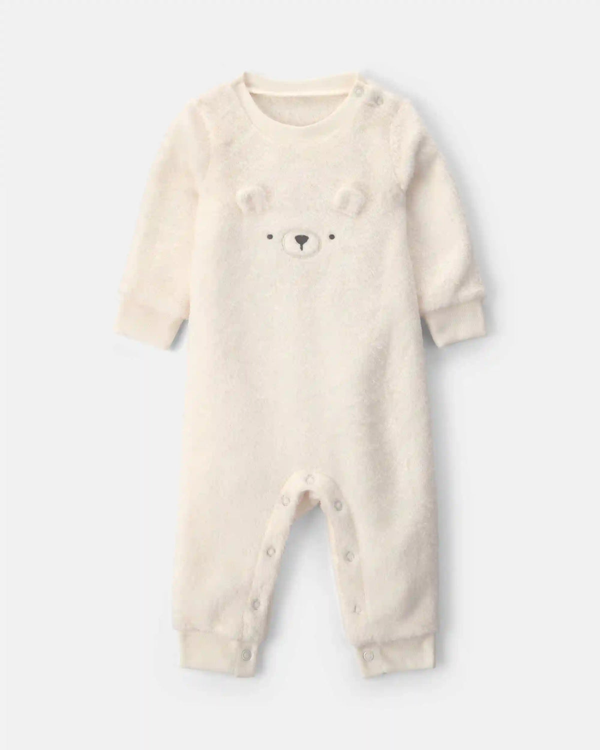 Baby Girl Bear Velvety Long-Sleeve Jumpsuit - Cream