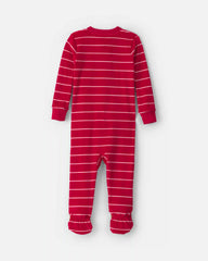 Baby Boy 1-Piece Moose Striped 2-Way Zip DreamPlush Snug Fit Footed Pajama - Red