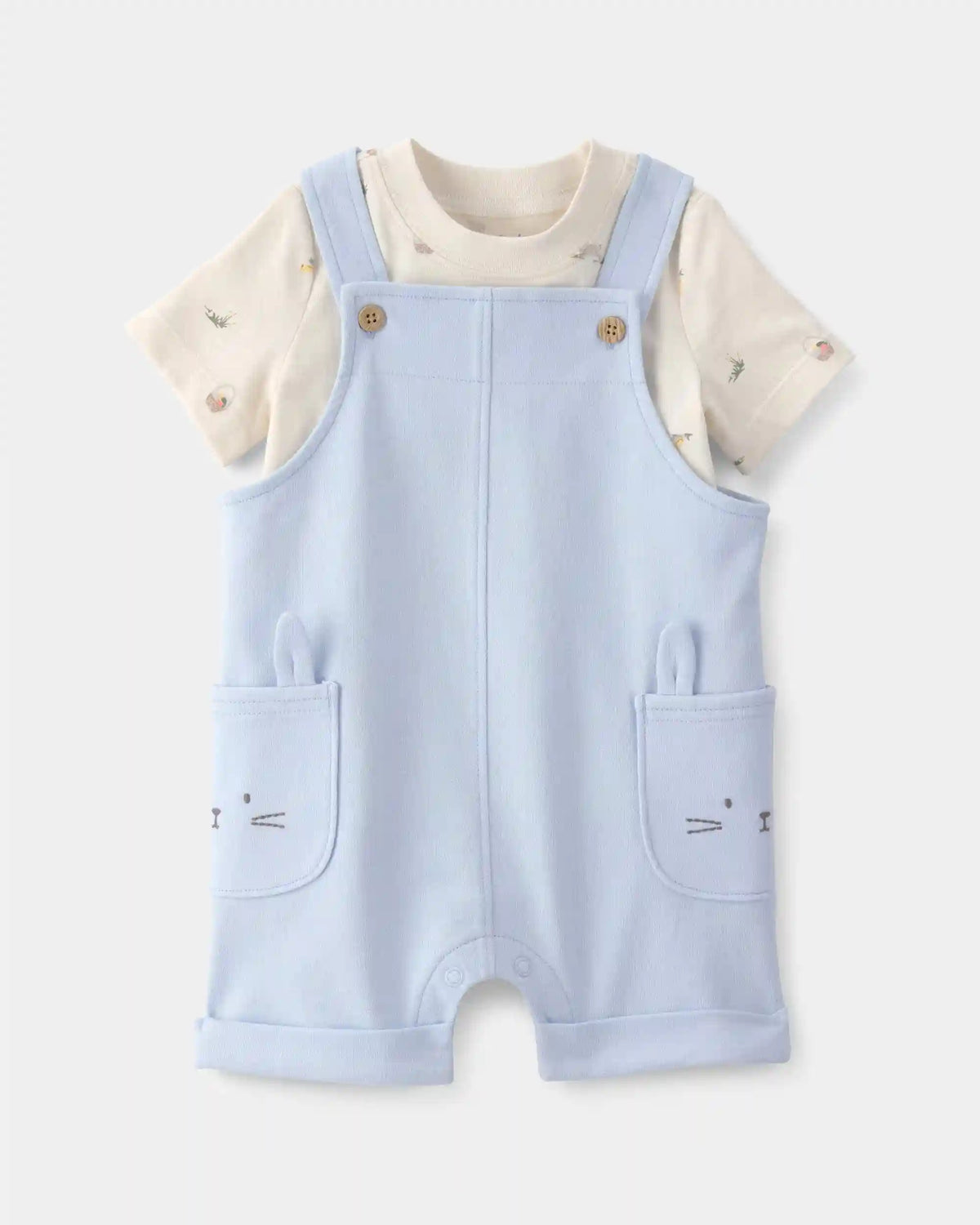 Baby Boy 2-Piece Easter Bunny Shortall Set - Blue/Cream