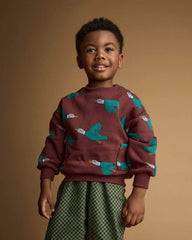 Toddler Relaxed Graphic Pullover Sweatshirt in Duck Print - Burgundy