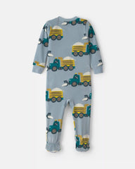 Baby Boy 1-Piece Snow Truck 2-Way Zip DreamPlush Snug Fit Footed Pajama - Blue