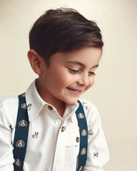Toddler Boy Dog Long-Sleeve Button-Down Shirt - Cream
