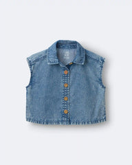 Toddler Girl Sleeveless Button-Down Top in Chambray