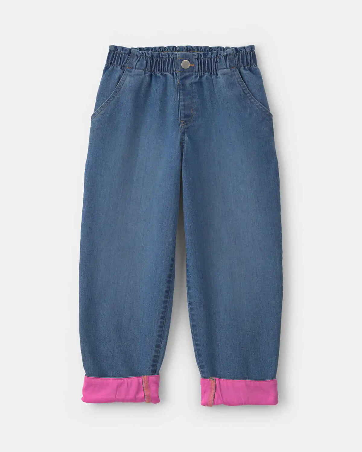 Girls Medium Wash Denim Straight Jeans - Blue/Pink