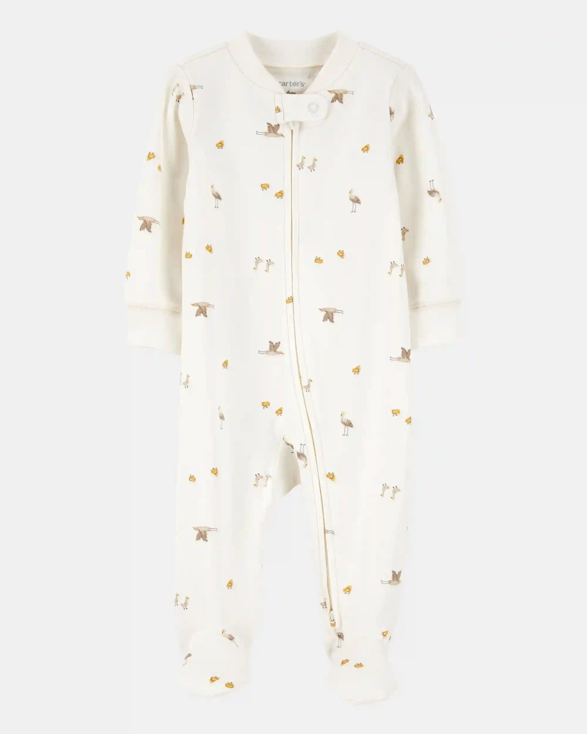 Baby Mini Bird Print 2-Way Zip Cotton Sleep & Play Pajamas