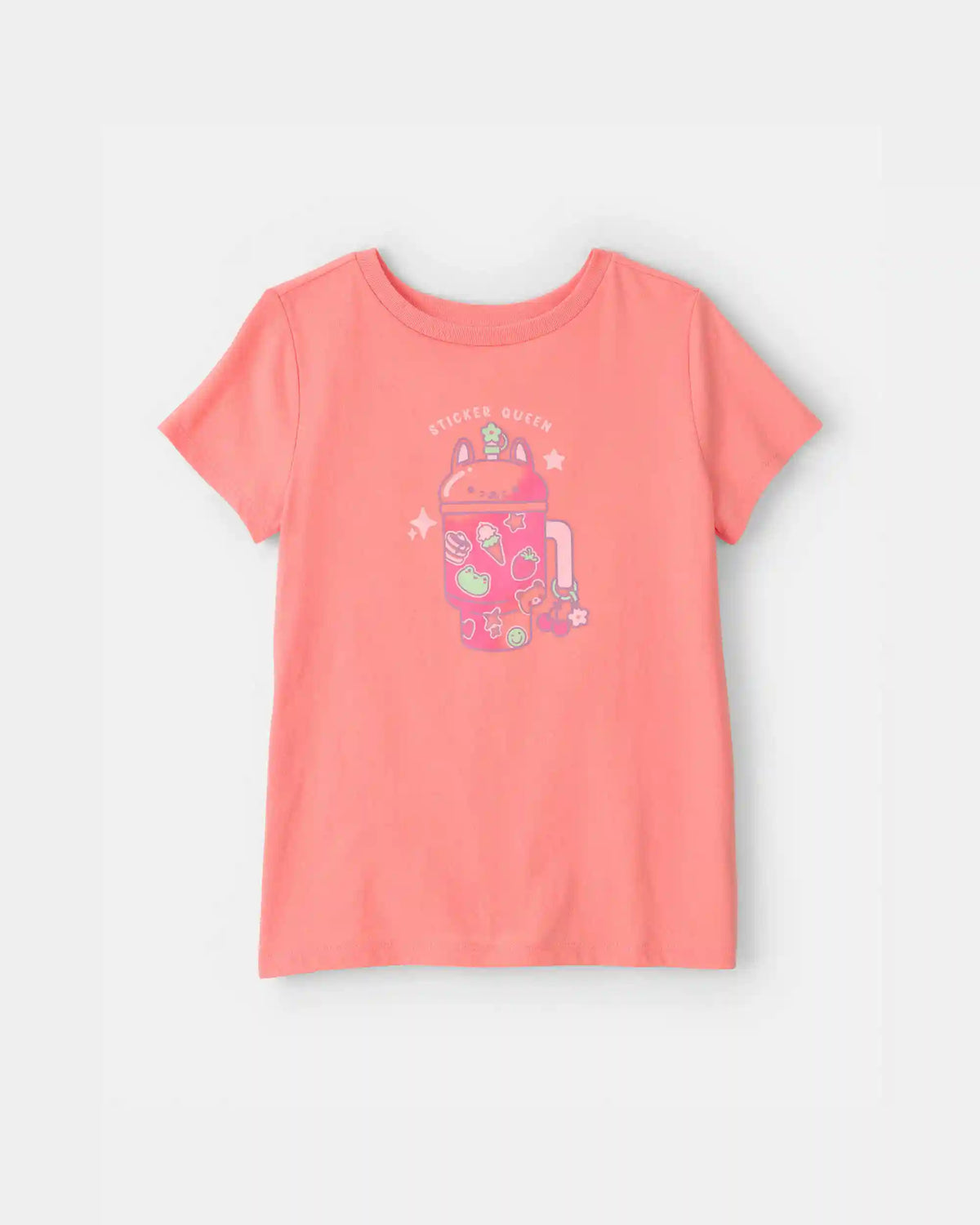 Girls 'Sticker Queen' Graphic Tee - Coral