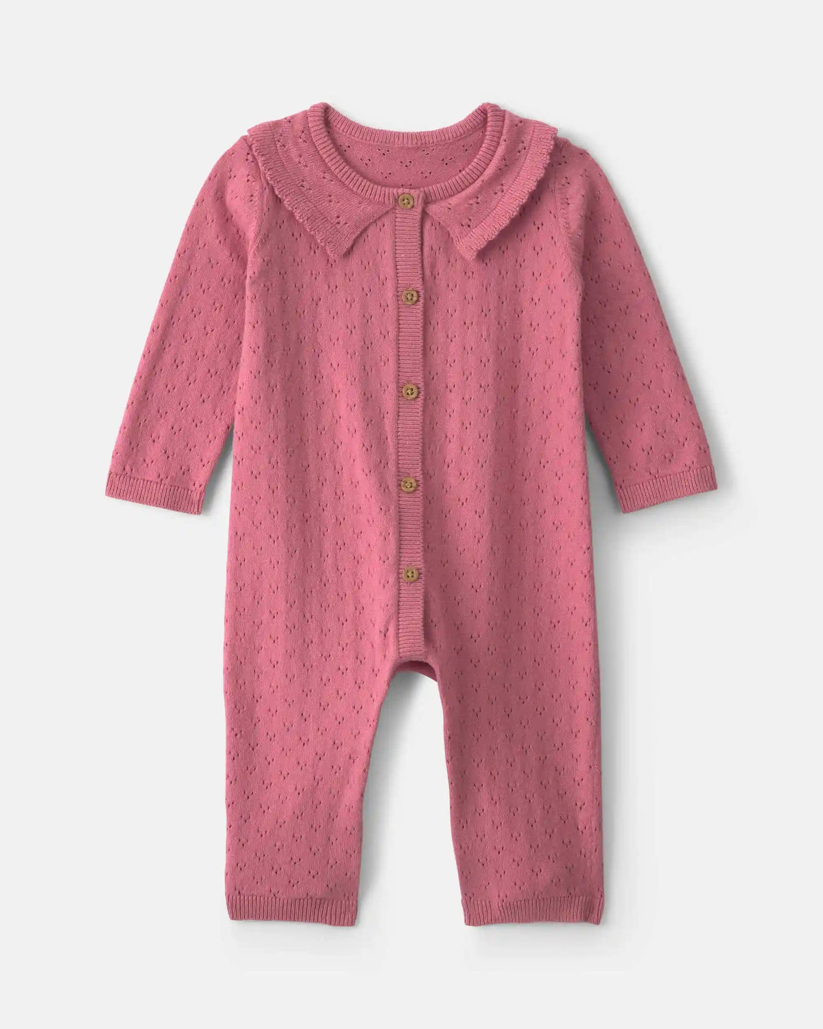 Baby Girl Pointelle Long-Sleeve Jumpsuit - Pink