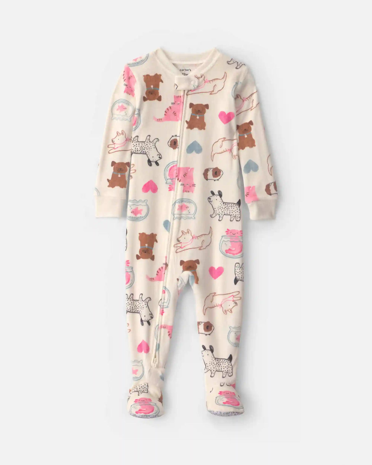 Baby Girl 1-Piece Pets 2-Way Zip DreamPlush Snug Fit Footed Pajama - Cream
