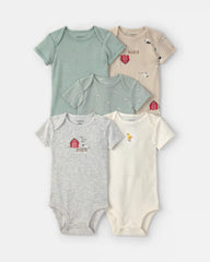 Baby 5-Pack Farm Animal Short-Sleeve Multipack Bodysuits