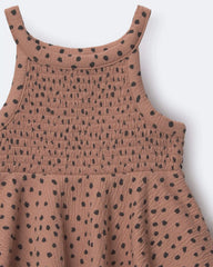 Toddler Girl Smocked Peplum Top in Dot Print - Tan
