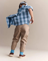 Toddler Boy Button-Down Short-Sleeve Shirt in Plaid - Blue
