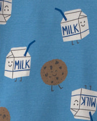 Toddler Boy 4-Piece Milk & Cookies 100% Cotton Snug Fit Pajama Set - Blue