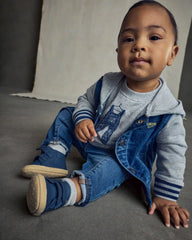 Baby Boy Overall French Terry Sweater - Grey