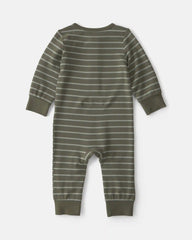 Baby Boy Striped PurelySoft™ Long-Sleeve Jumpsuit - Olive Green