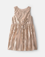Toddler Girl Metallic Crinkle Bow Dress - Gold
