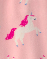 Baby Girl 1-Piece Unicorn 2-Way Zip DreamPlush Snug Fit Pajama - Pink