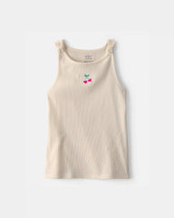 Girls Cherry Embroidered Tank Top - Ivory