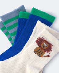 Toddler Boy 3-Pack Striped Lion Crew Socks