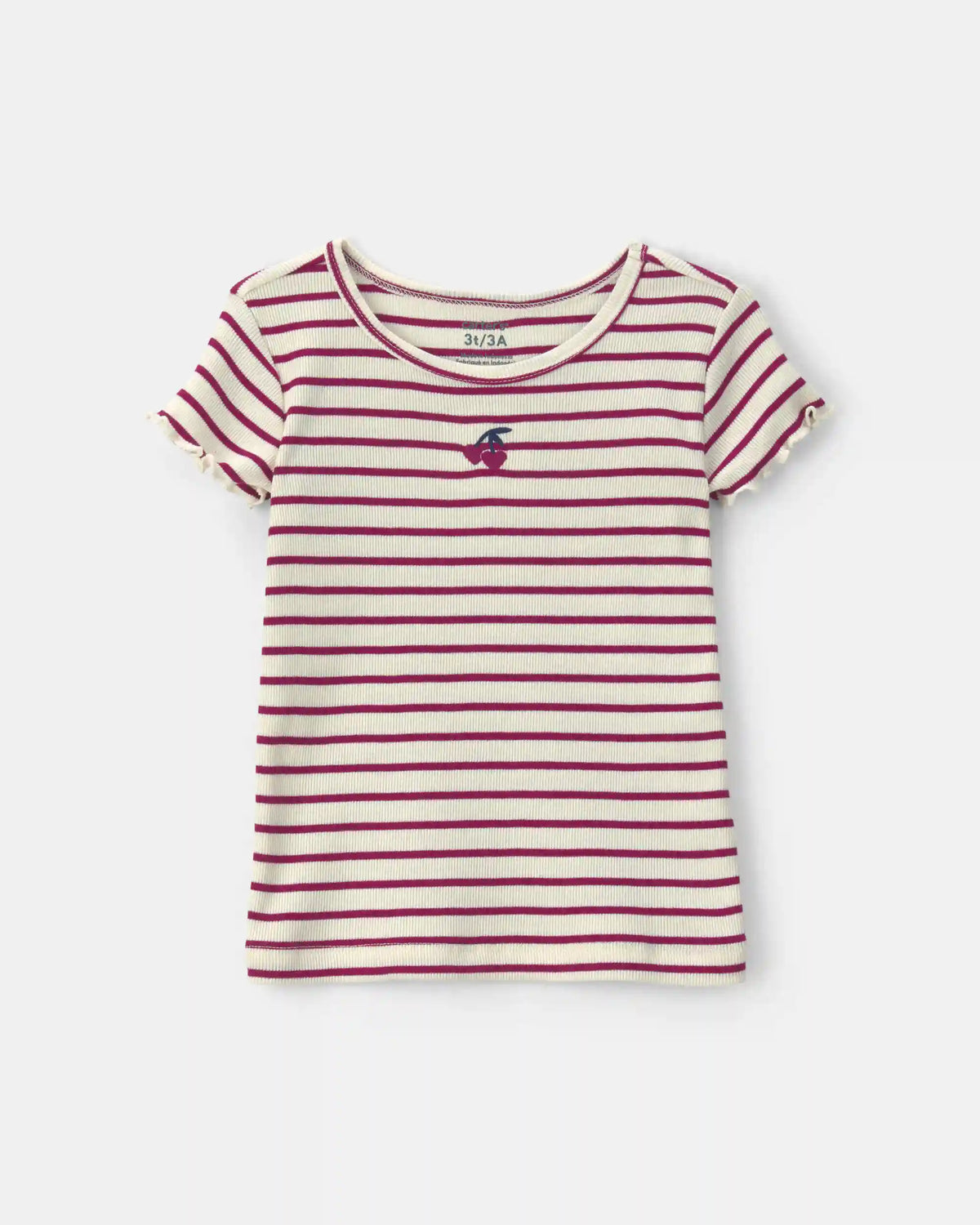Toddler Girl Cherry Striped Rib Top - Burgundy/Cream
