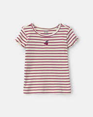 Toddler Girl Cherry Striped Rib Top - Burgundy/Cream