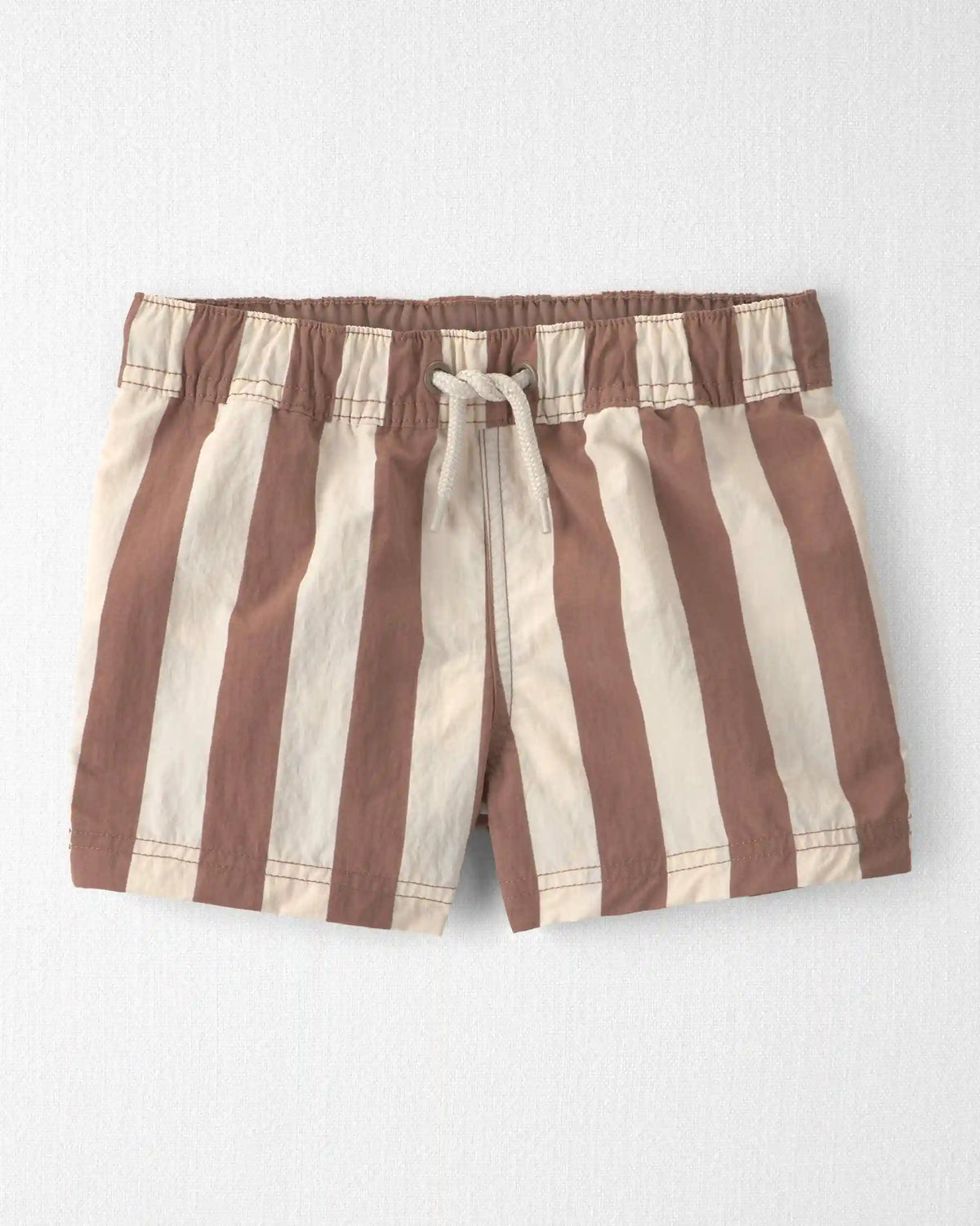 Toddler Boy Recycled Swim Trunks in Brown Stripes