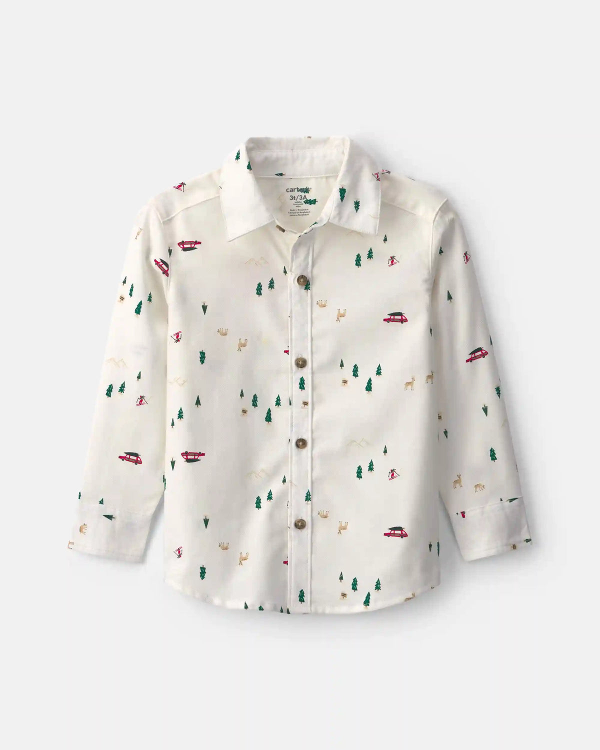 Toddler Boy Winter Long-Sleeve Button-Down Shirt - Cream