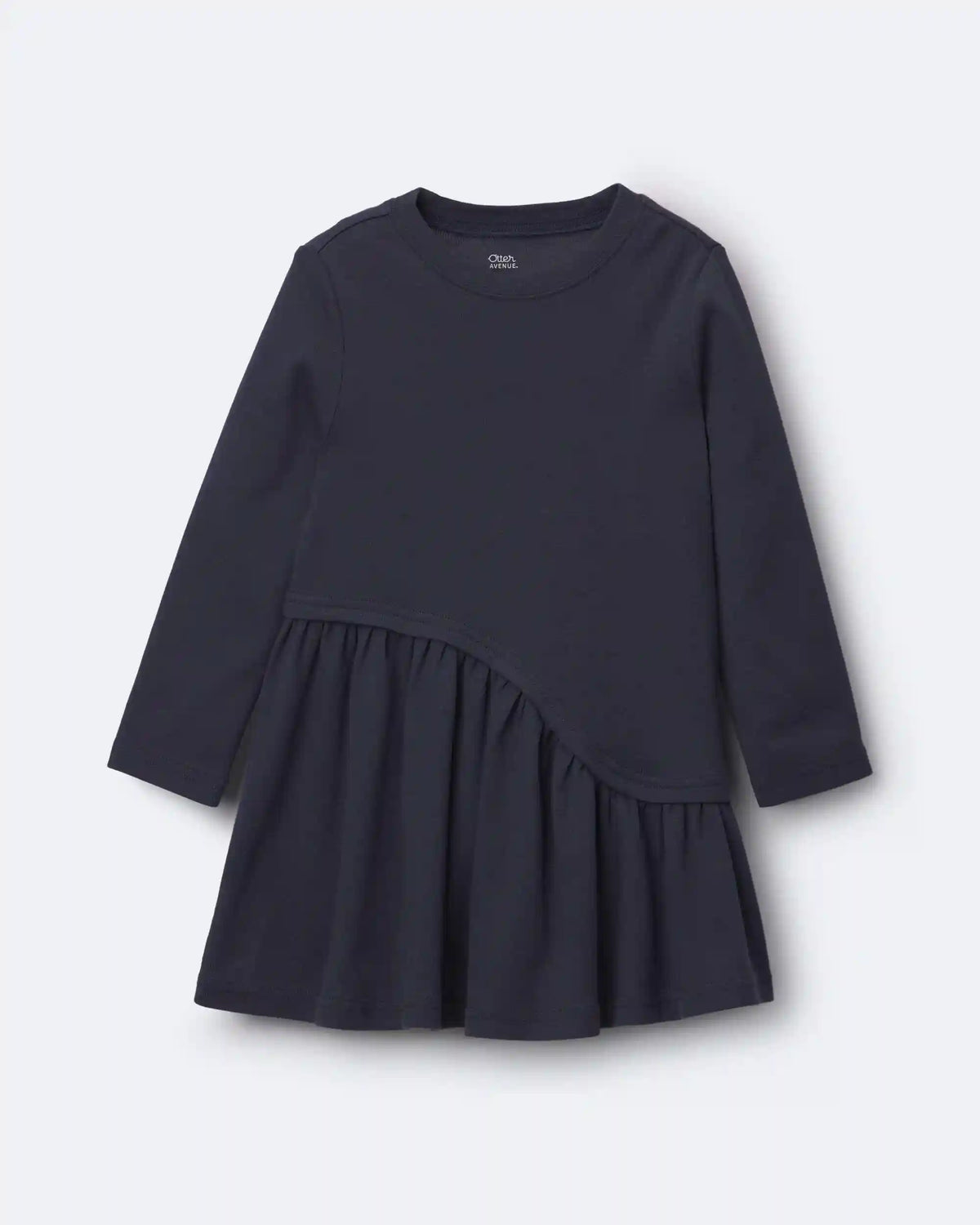 Toddler Girl Ribbed Long-Sleeve Asymmetrical Dress - Navy