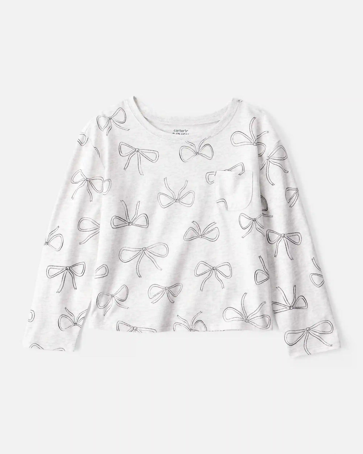Girls Bow Print Long-Sleeve Top - Grey