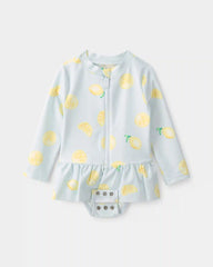 Baby Girl 1-Piece Lemon Rashguard Swimsuit - Blue