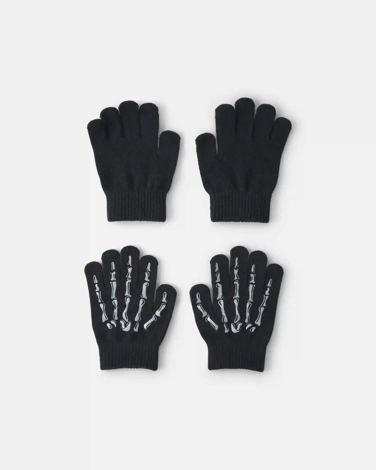 Boys 2-Pack Skeleton Halloween Winter Gloves - Black