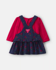 Baby Girl 2-Piece Floral Corduroy Long-Sleeve Dress Set - Navy Blue