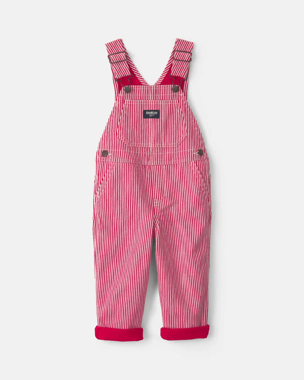 Toddler Boy Hickory Stripe Overalls - Red/White
