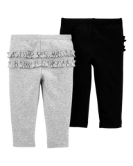 Baby Girl 2-Pack Ruffle-Detail Cotton Pants - Grey/Black