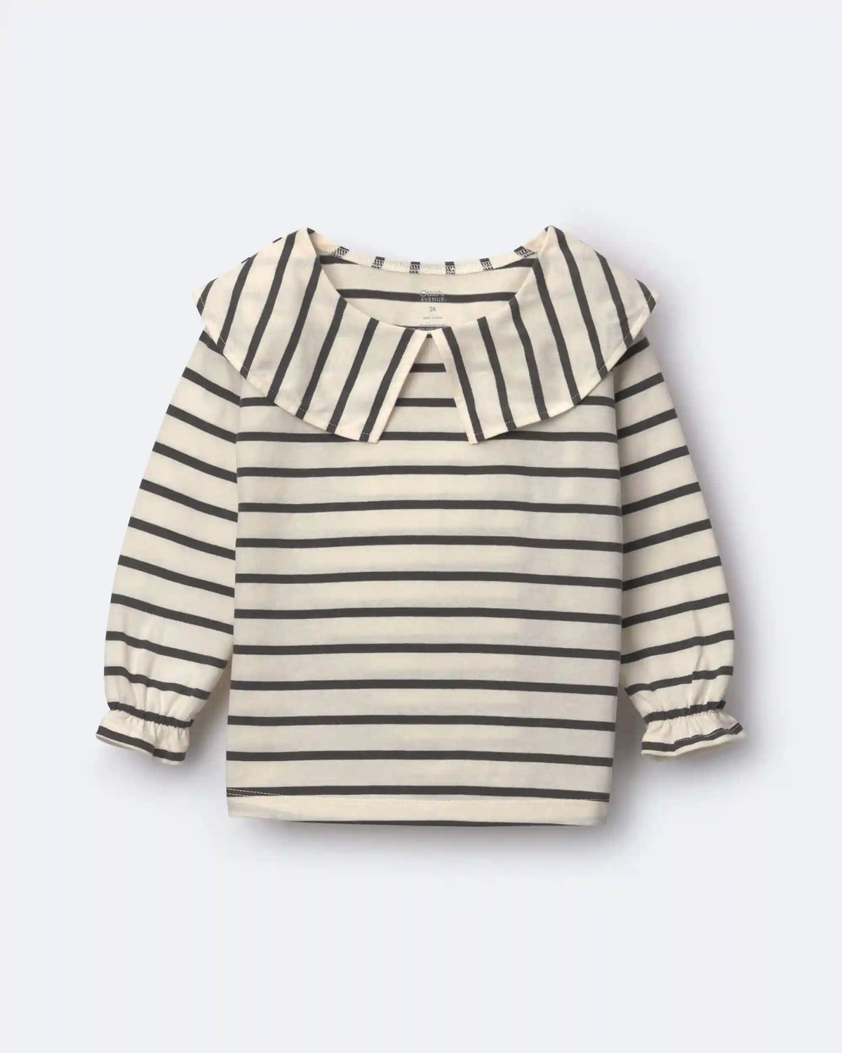 Toddler Girl Peter Pan Collar Top in Stripes - Cream/Black