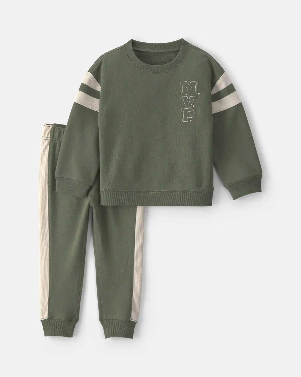 Baby Boy 2-Piece 'MVP' French Terry Long-Sleeve Top & Pant Set - Olive Green