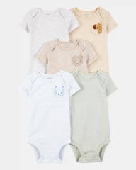 Baby 5-Pack Animals Short-Sleeve Cotton Bodysuits