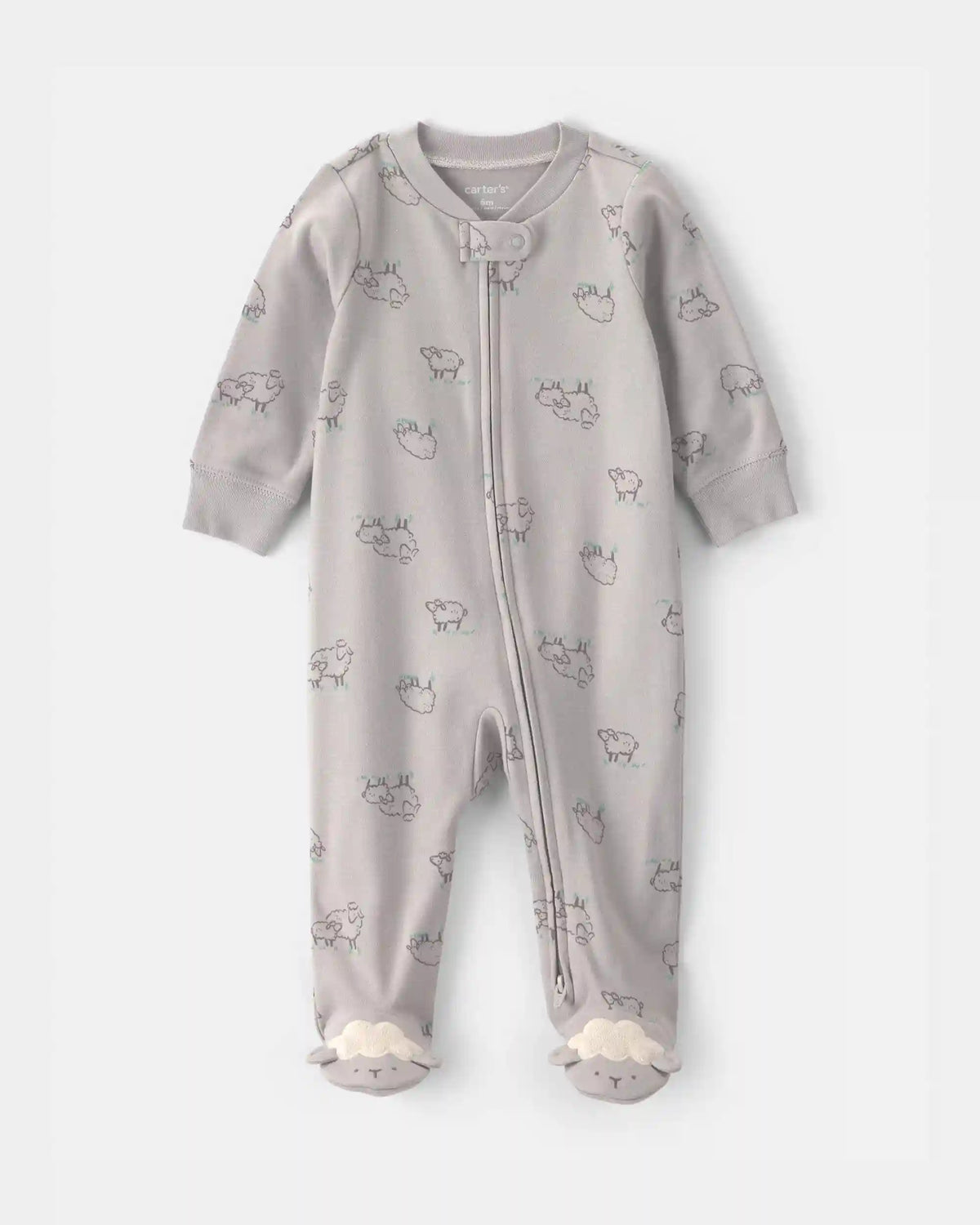 Baby Sheep 100% Cotton 2-Way Zip Sleep & Play Pajamas - Grey